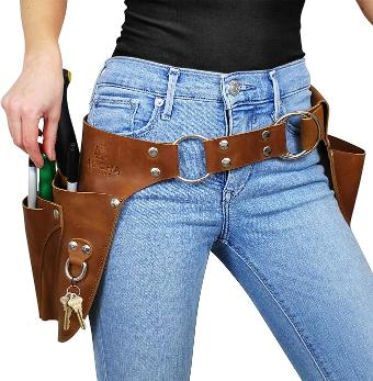 A leather gardening tool belt.