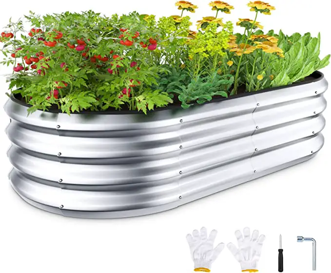 A metal raised bed kit