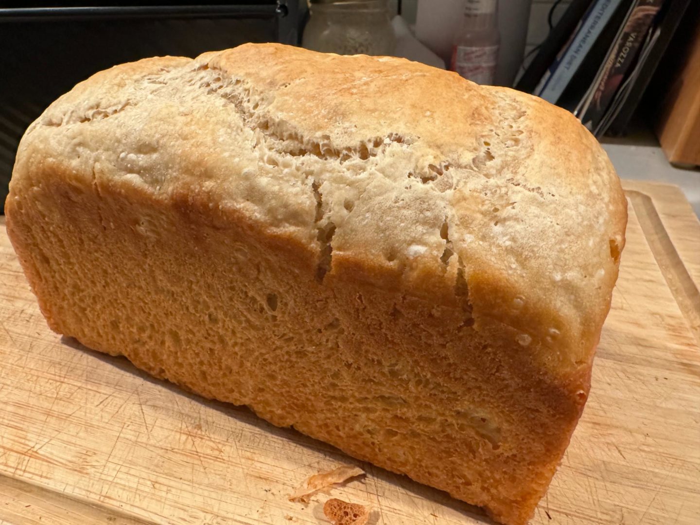A close up picture sandwich bread baked suing our recipe.